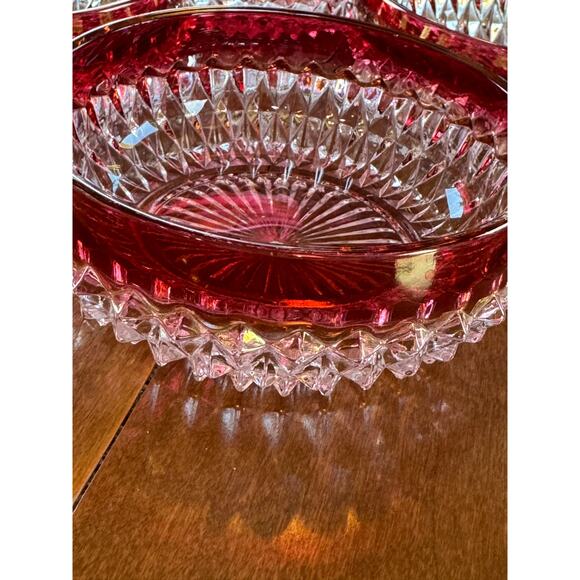 Vintage Indian diamond glass bowl with Ruby accent, set of 4 Bowls - Picture 3 of 4